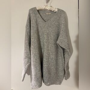 Cozy Gray V-Neck Sweater Dress